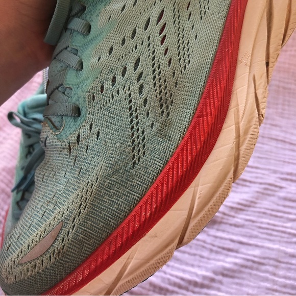 HOKA Clifton 8 Blue and Red Running Walking Shoe Sneakers - Picture 10 of 11